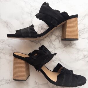 NWT Free People Womens Rosie Ruffled Slip-On Block Heels Mules Black Size EUR41